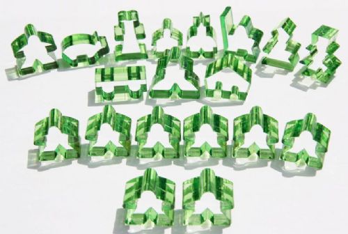 Complete 19 piece green transparent set of Carcassonne meeples